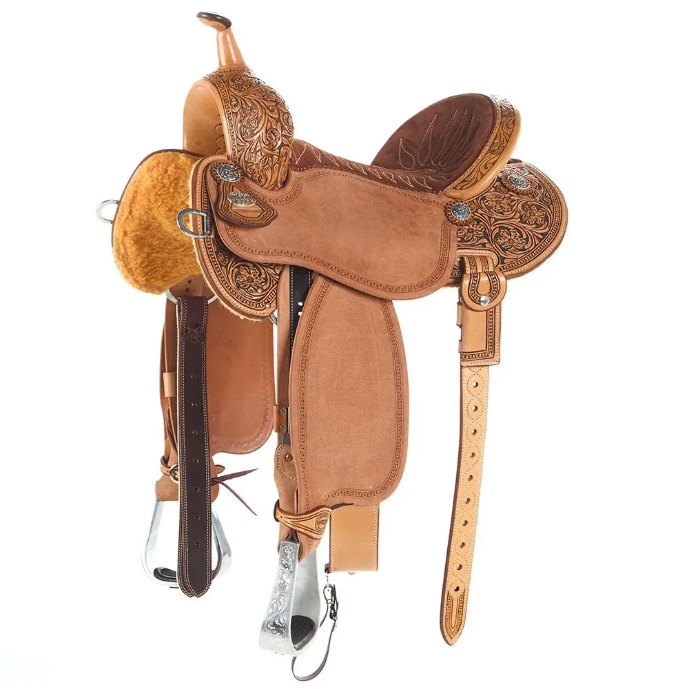 Martin Saddlery Natural Antique 1/2 Breed Alpine Flower BTR Barrel Saddle