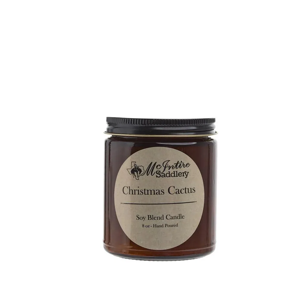 Mcintire Saddlery Christmas Cactus 8oz Amber Glass Candle