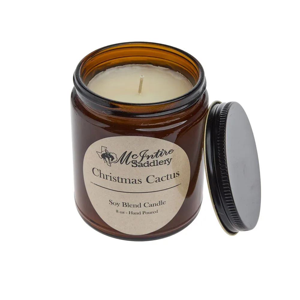 Mcintire Saddlery Christmas Cactus 8oz Amber Glass Candle - Image 2