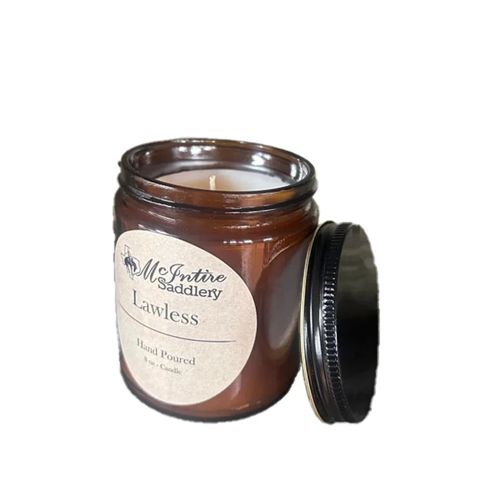 Mcintire Saddlery Lawless 8oz Amber Glass Jar Candle