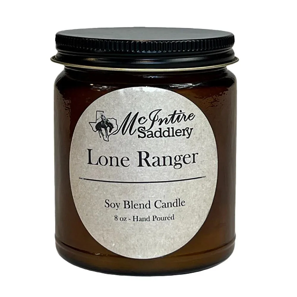 Mcintire Saddlery Lone Ranger 8oz Amber Glass Jar Candle