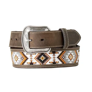 Men's 3D Beaded Inlay Laced Scrolling Belt