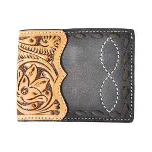 Mens Roughout w/Tooled Detail Bifold Wallet