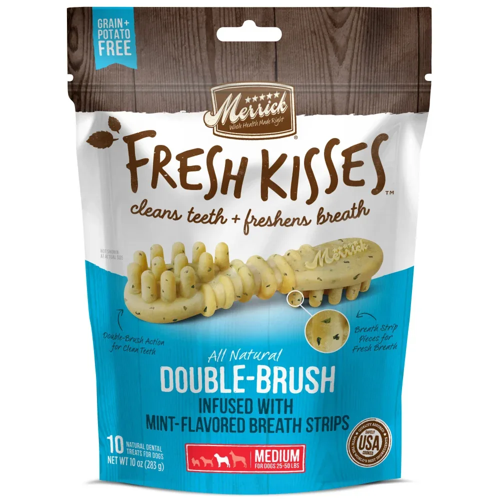 Merrick Fresh Kisses Grain Free Mint Breath Strips Medium Dental Dog Treats
