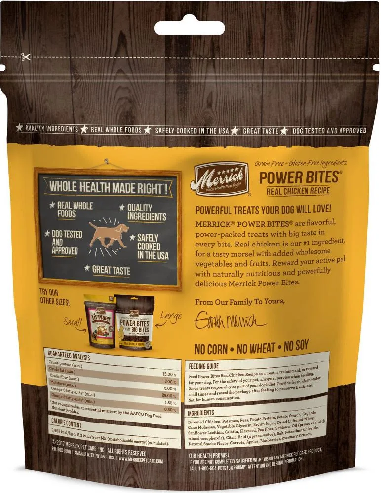 Merrick Power Bites Grain Free Chicken Recipe Dog Treats - Image 2