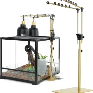 Metal Dual Reptile Lamp Stand, 17.8"-36.2" Adjustable Tall Heat Lamp Stand, Retractable Reptile Light Stand