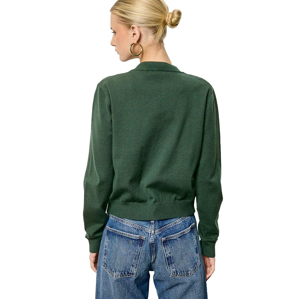 Mimosa Women's Hunter Green Chiffon Bow Tie Knit Cardigan - Image 2