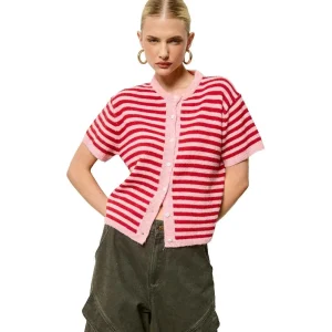 Mimosa Women's Strawberry Striped Short Sleeve Knit Cardigan
