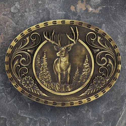 Montana Silversmiths Antique Brass Standing Buck Attitude Buckle