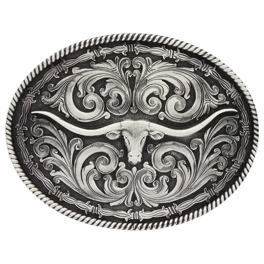 Montana Silversmiths Antique Scroll Longhorn Attitude Buckle