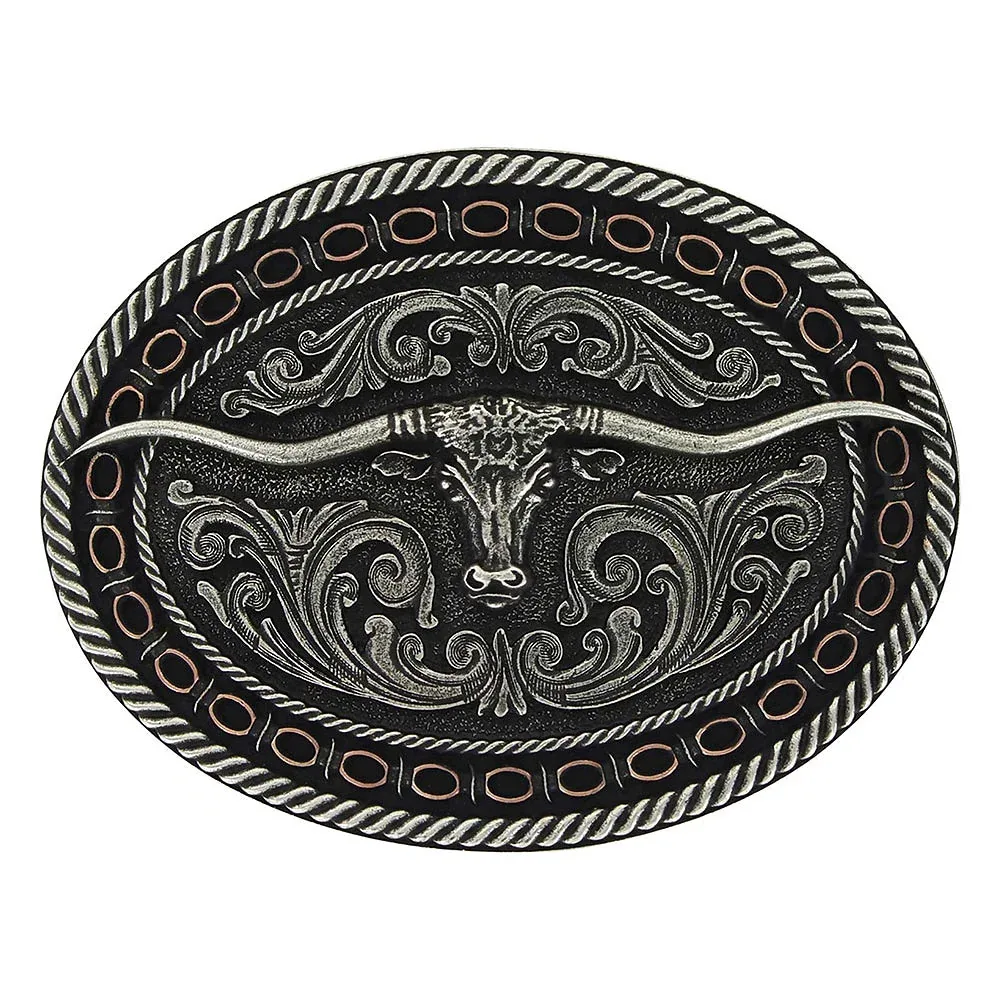Montana Silversmiths Antiqued Barbed Longhorn Attitude Buckle - Image 2