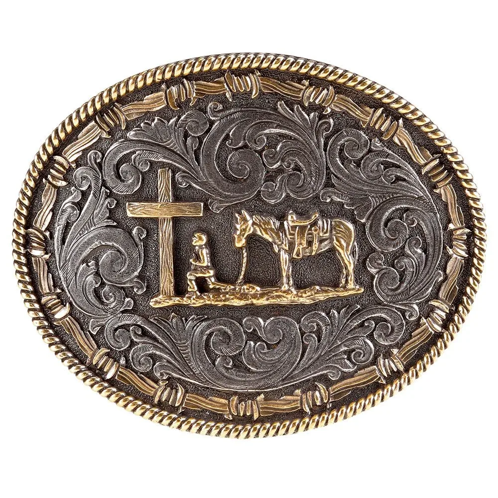 Montana Silversmiths Two tone Rope & Barbed Wire Christian Cowboy Attitude Buckle