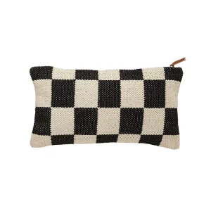Mud Pie Black and White Check Lumbar Dhurrie Pillow