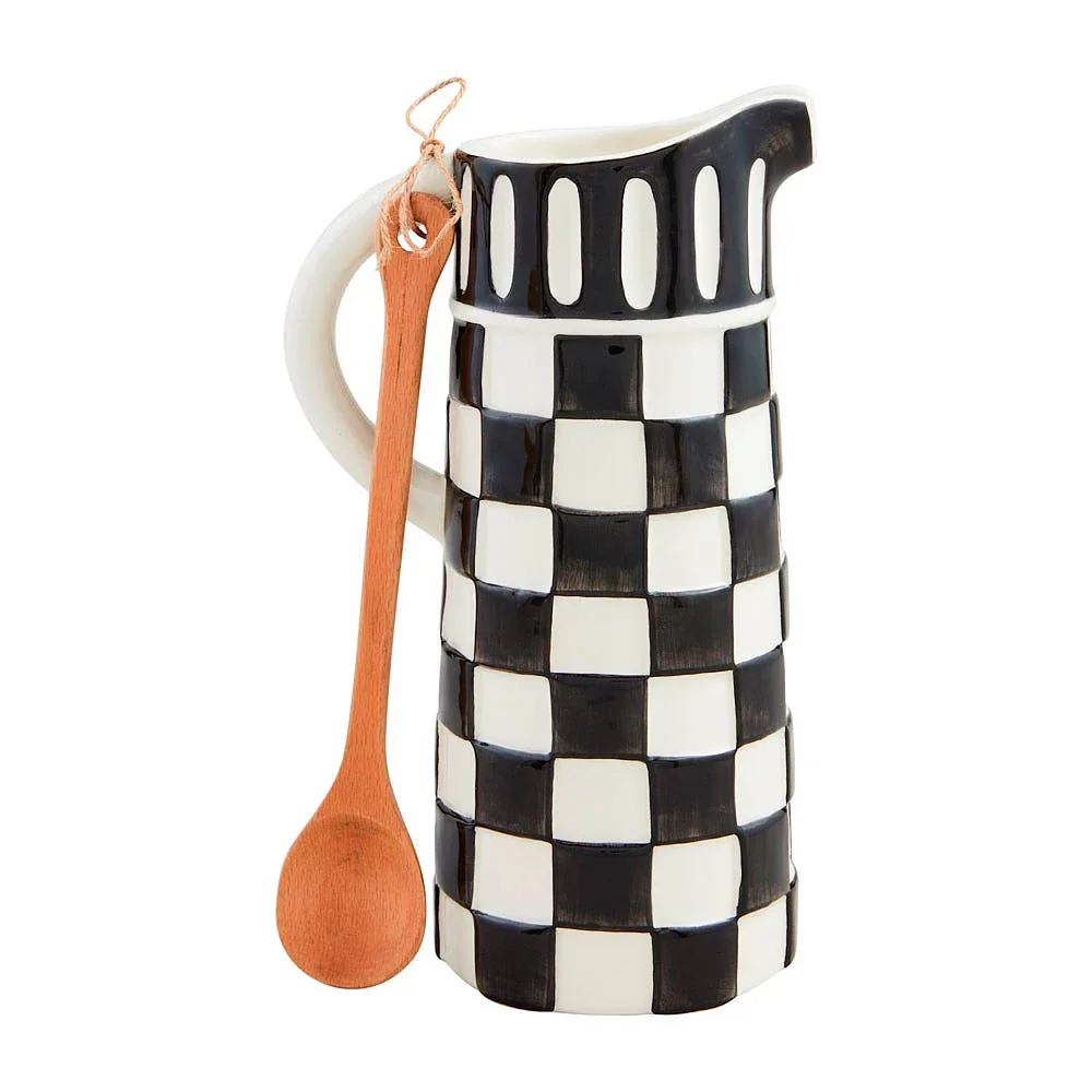 Mud Pie Black and White Check Pitcher Set - Image 2