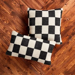 Mud Pie Black and White Check Square Dhurrie Pillow