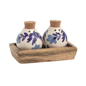 Mud Pie Blue Floral Salt/Pepper Set