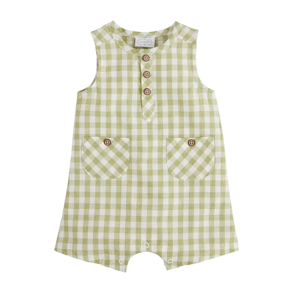 Mud Pie Boy's Green Gingham Shortall - Image 2