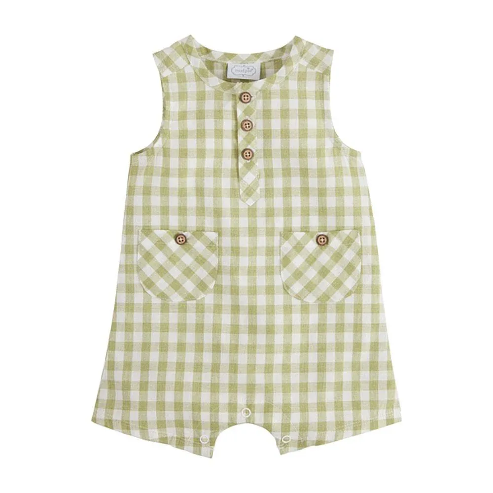Mud Pie Boy's Green Gingham Shortall