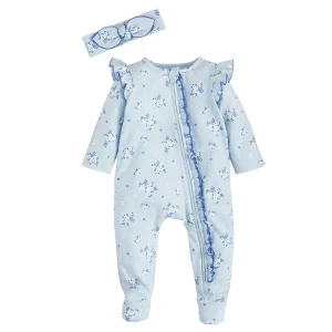 Mud Pie Girl's Blue Ditsy Floral Sleeper