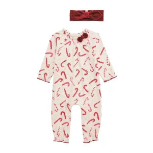 Mud Pie Girl's Candy Cane Bow & Sleeper Set