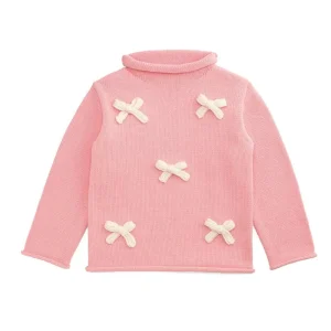 Mud Pie Girls Pink Bow Roll Neck Sweater