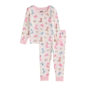 Mud Pie Girl's Pink Cowgirl Boot PJ Set