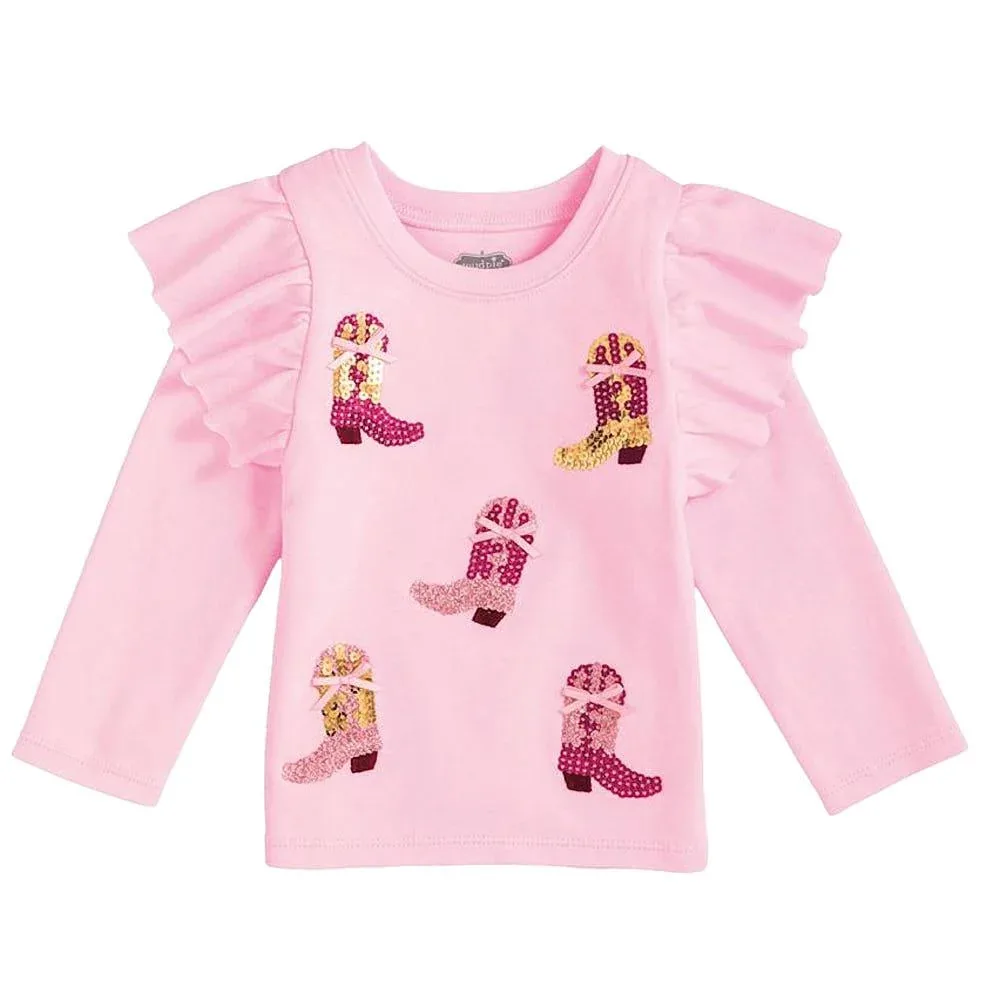 Mud Pie Girl's Pink Sequin Boot Tee Shirt