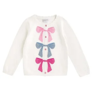 Mud Pie Girl's White 3 Bow Sweater Cardigan