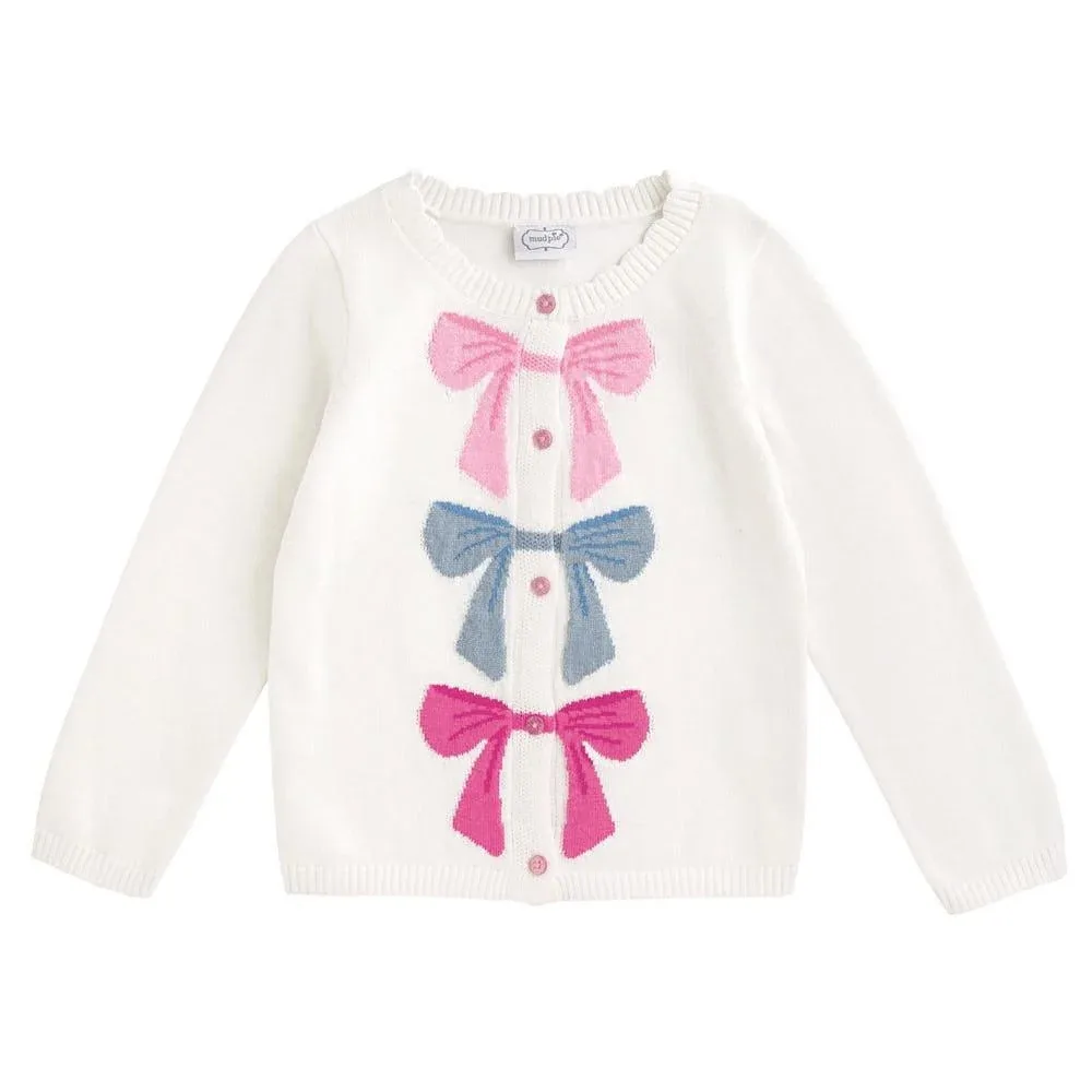 Mud Pie Girl's White 3 Bow Sweater Cardigan