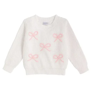 Mud Pie Girl's White Bow Sweater