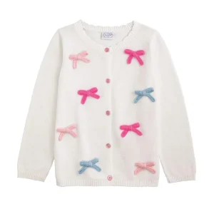 Mud Pie Girl's White Colorful Bow Cardigan