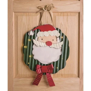 Mud Pie Light Up Santa Wreath Door Hanger