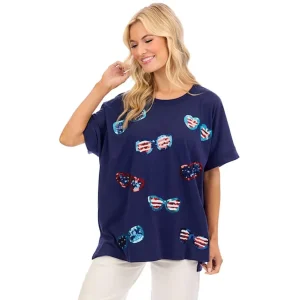 Mud Pie Navy Americana Sparkle Top