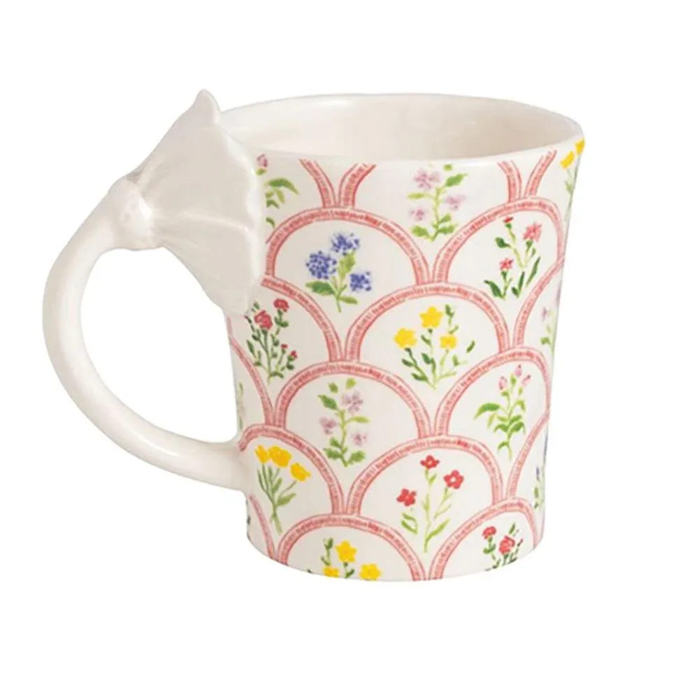 Mud Pie Pattern with White Flower Handle Mug