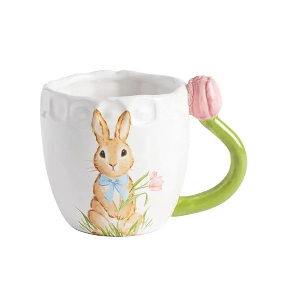 Mud Pie Pink Tulip Handle Mug