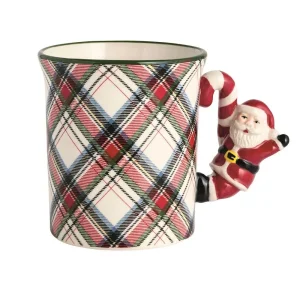 Mud Pie Santa Tartan Handle Mug