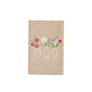 Mud Pie Three Vases Flower Embroidery Towel