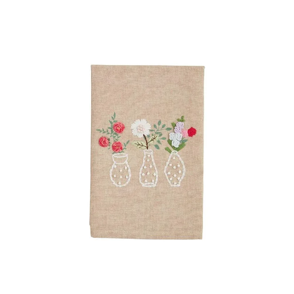 Mud Pie Three Vases Flower Embroidery Towel
