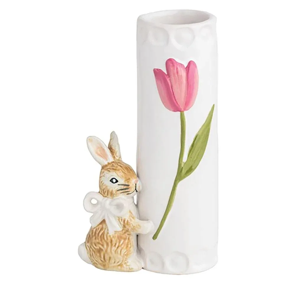 Mud Pie White Bow Bunny Bud Vase