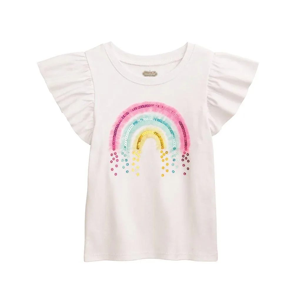 Mud Pie White Sparkly Rainbow Shirt