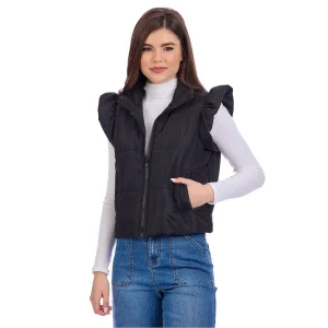 Mud Pie Women's Lile Black Ruffle Quilted Vest