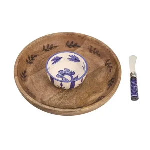 Mud Pie Wood Ceramic Chip/Dip Set