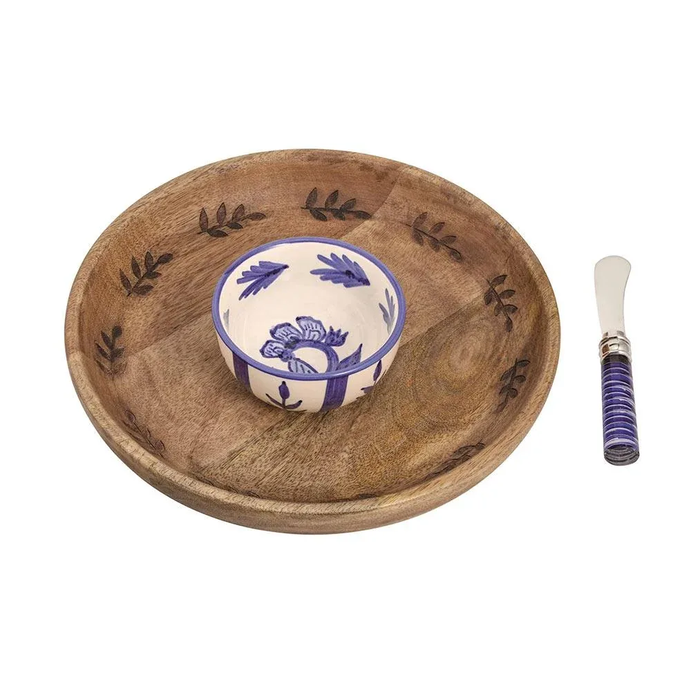 Mud Pie Wood Ceramic Chip/Dip Set