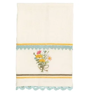 Mud Pie Yellow Floral Embroidered Towel