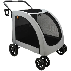 My Duque Chester Pet Stroller With Rain Cover - Dogs Up to 110 lbs, Grey