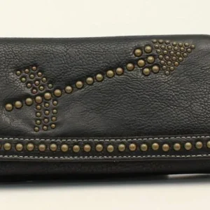 Nailhead Arrow Flip Over Zip WalletBk/Wh