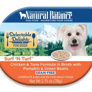 Natural Balance Pet Foods Delectable Delights Grain Free Wet Dog Food Surf 'N Turf in Broth 24ea/2.75 oz