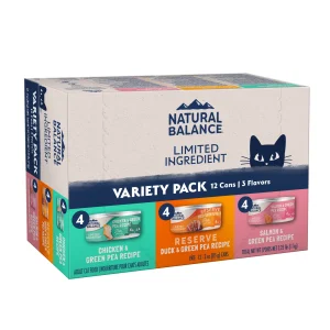 Natural Balance Pet Foods Limited Ingredient Pate Canned Cat Food Variety Pack (Chicken, Reserve Duck, Salmon 3 oz