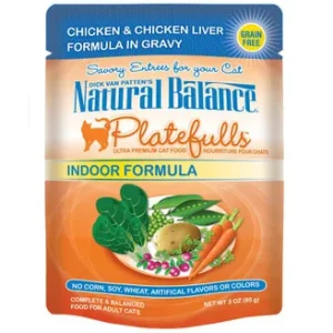 Natural Balance Pet Foods Platefulls Indoor Chicken and Chicken Liver Formula Cat Wet Food 24Ea/3 Oz, 24 Pk