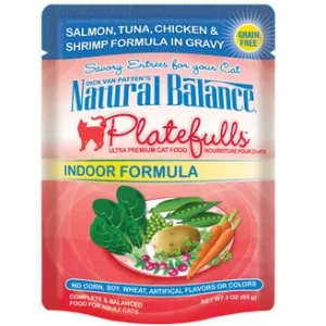 Natural Balance Pet Foods Platefulls Indoor Salmon Tuna Chicken and Shrimp In Gravy Cat Wet Food 24Ea/3 Oz, 24 Pk